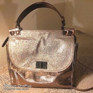 Jessica Simpson Satchel Handbag Bronze Gold Good Size purse Crossbody Fully Line